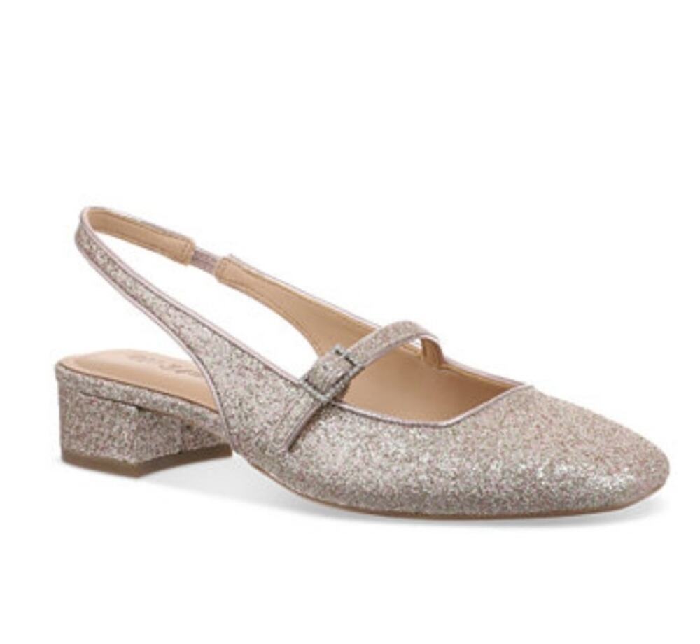 New On 34th Women's Amelia Buckled Slingback Pumps Rose Gold Glitter 8M